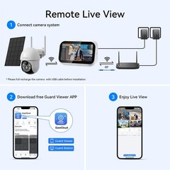 4MP Solar Security Cameras PTZ Outdoor Wireless,4 Cam-Kit with 2.4G&5G Monitor
