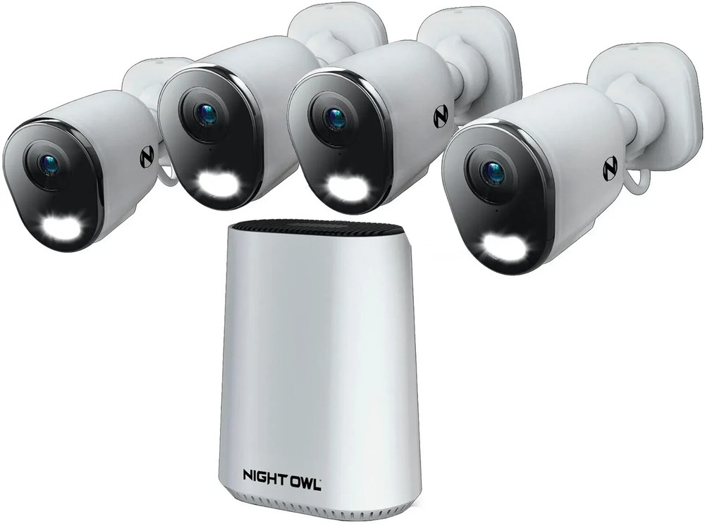 Night Owl 8 Channel 4 Camera Indoor Outdoor Plug-In WiFi IP 4K 64GB Security Kit
