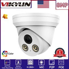 VIKYLIN 8CH 8POE NVR CCTV Systems Turret/Bullet Full Color 8MP IP CAMERA MIC Lot