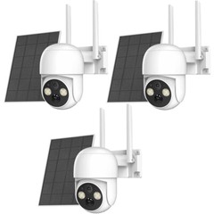 3PK 4MP Solar Battery Powered Wireless Security Camera System 360°+Solar Panel