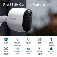 Arlo Pro 5S VMC4060P Single Cam, White – Certified Refurbished