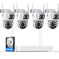 Dual Lens PTZ Wireless Security Kit Auto Tracking 500GB HDD 10CH NVR System lot