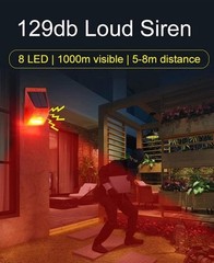 Solar Alarm Strobe Light with Remote Control Motion Sensor Detector Outdoor A…