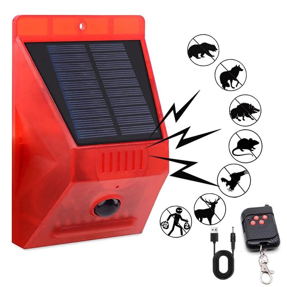 Solar Alarm Strobe Light with Remote Control Motion Sensor Detector Outdoor A…