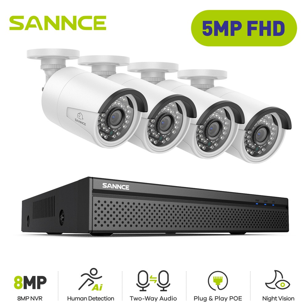 SANNCE 4K 8CH NVR POE 5MP Security Camera System Outdoor Two Way Audio Recording