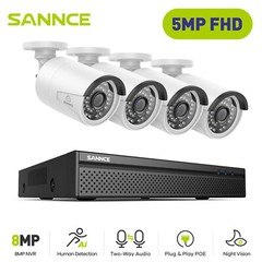 SANNCE 4K 8CH NVR POE 5MP Security Camera System Outdoor Two Way Audio Recording