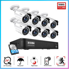 ZOSI H.265+ HDMI 1080p 8CH CCTV Outdoor Security Camera 80ft Night Vision System