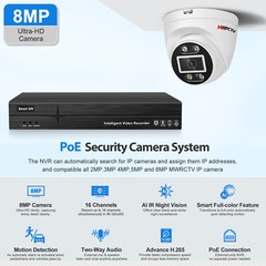 8PCS 5MP 2-Way Audio Dome Security ColorVu Camera 4K 8MP POE 2TB HDD NVR System