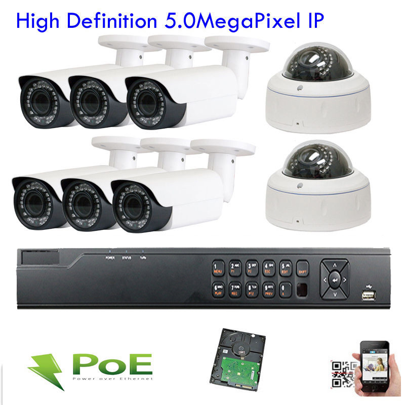 High End 8CH 12MP 2592x1920P NVR With 3TB Hard Drive 5MP Camera IP System 454ty