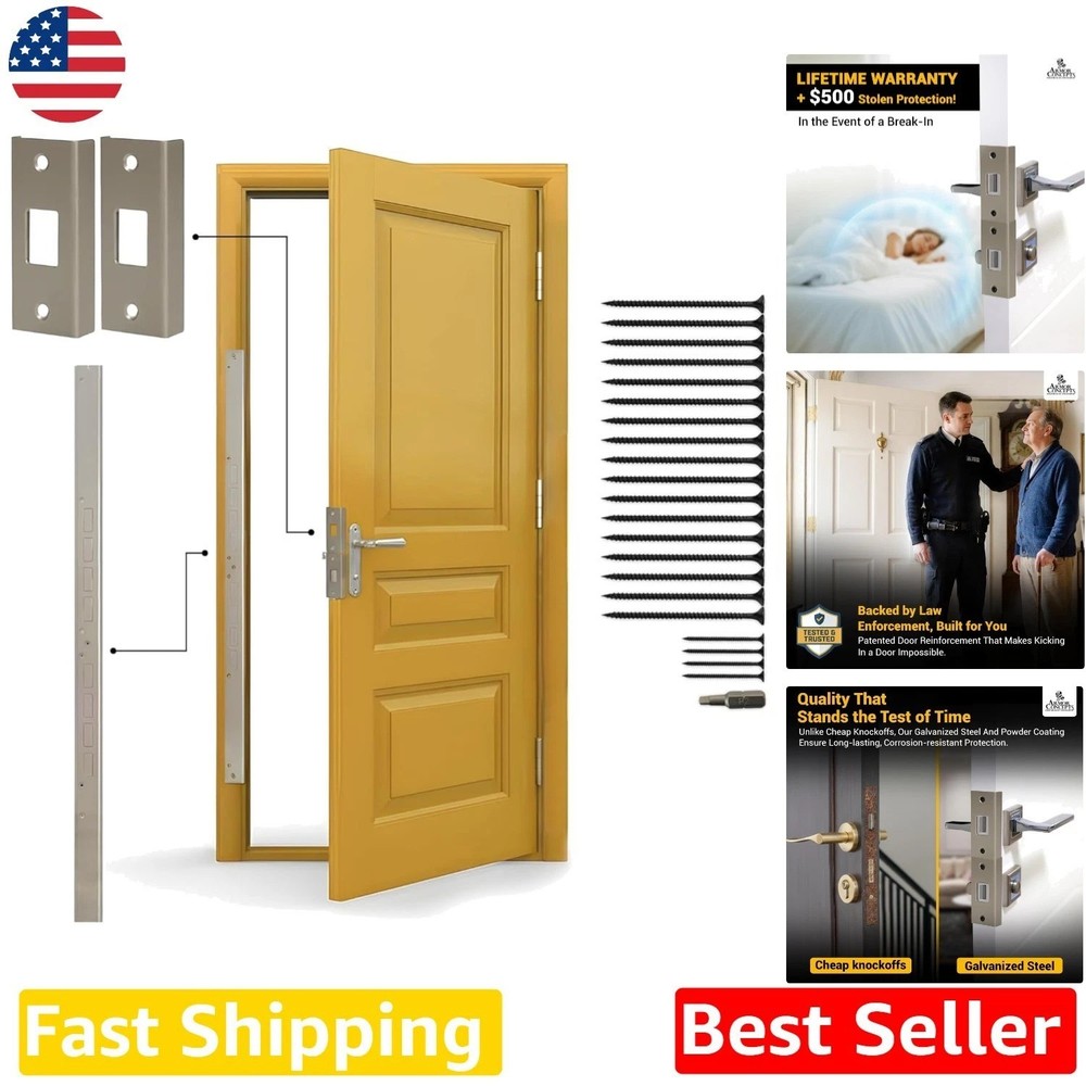 Door Armor MINI 3pc Steel Security Kit – Satin Nickel – Anti Kick-in Protection