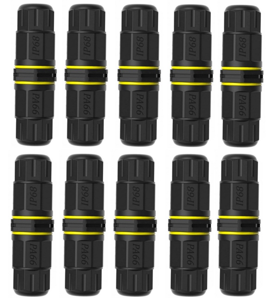 10PCS 3 Pole Wire Connector IP68 Waterproof Junction Box M20 3Pin Screw-In Black