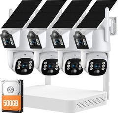 Solar Security Cameras Outdoor Wireless 4 Cam-Kit Color Night Vision Dual Lens
