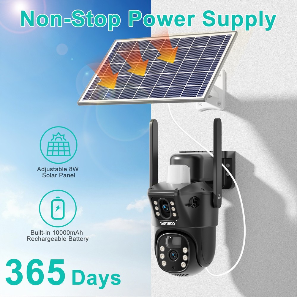 Solar Powered 8MP Wireless WiFi Outdoor Pan Security IP CCTV Camera 2-Way Audio